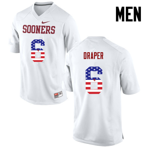 Oklahoma Sooners #6 Levi Draper College Football USA Flag Fashion Jerseys-White
